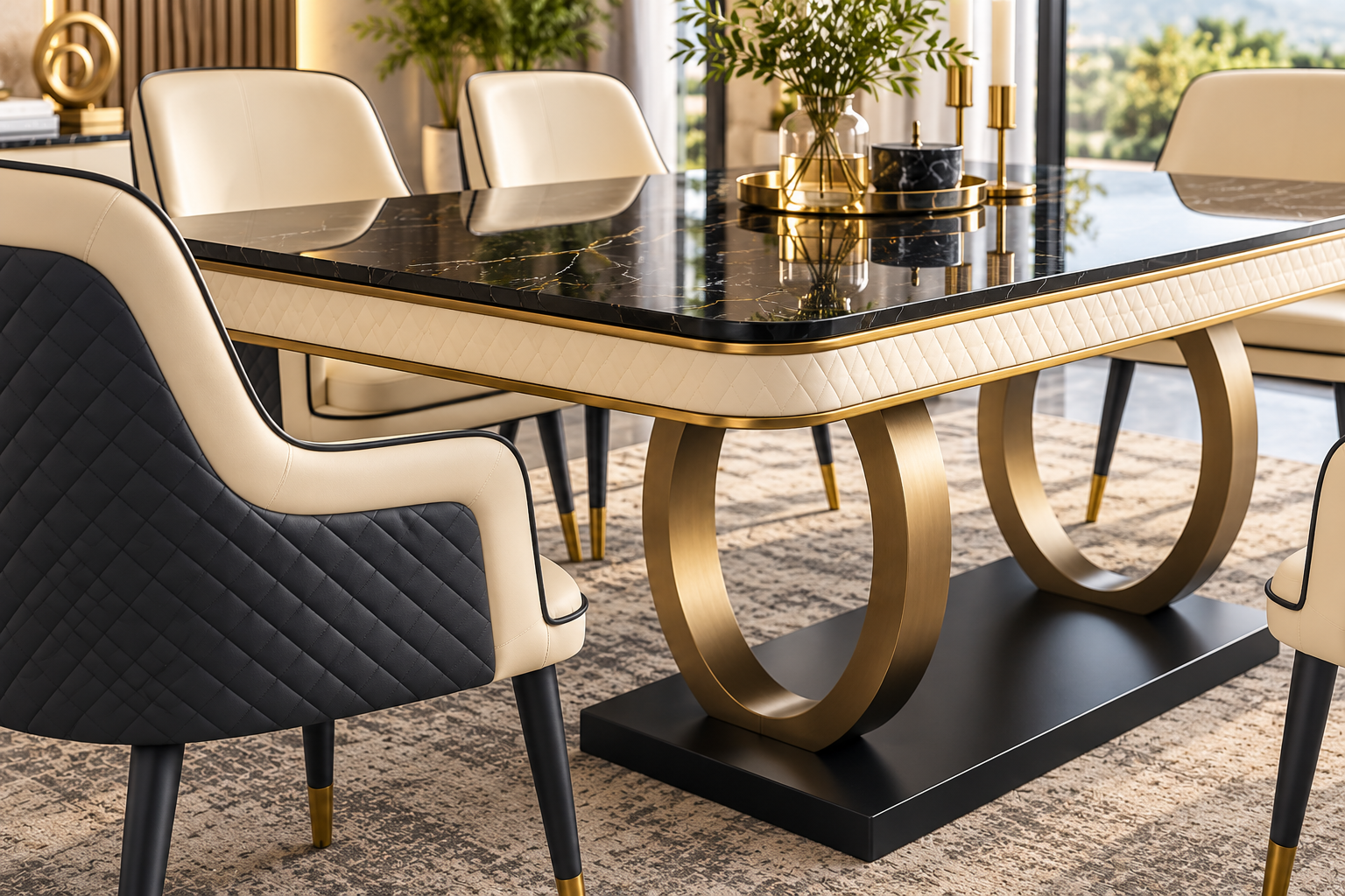 Hampton Marble Dining Table with 6/8 Vernoa Dining Chairs