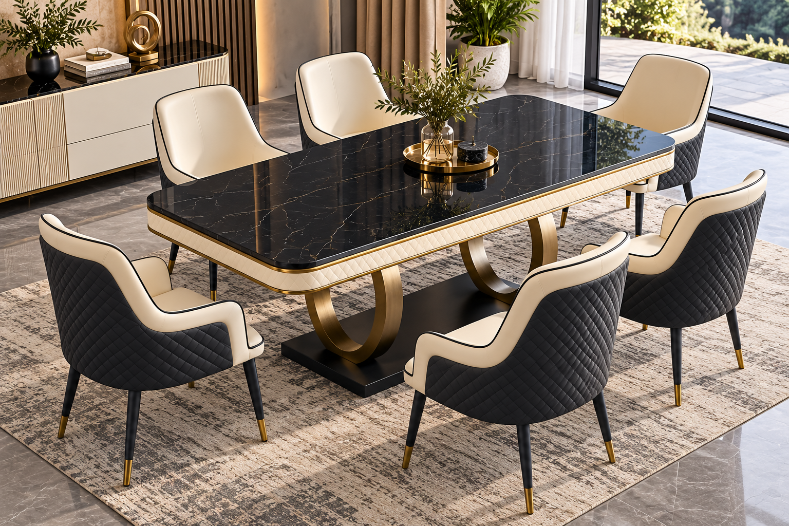 Hampton Marble Dining Table with 6/8 Vernoa Dining Chairs
