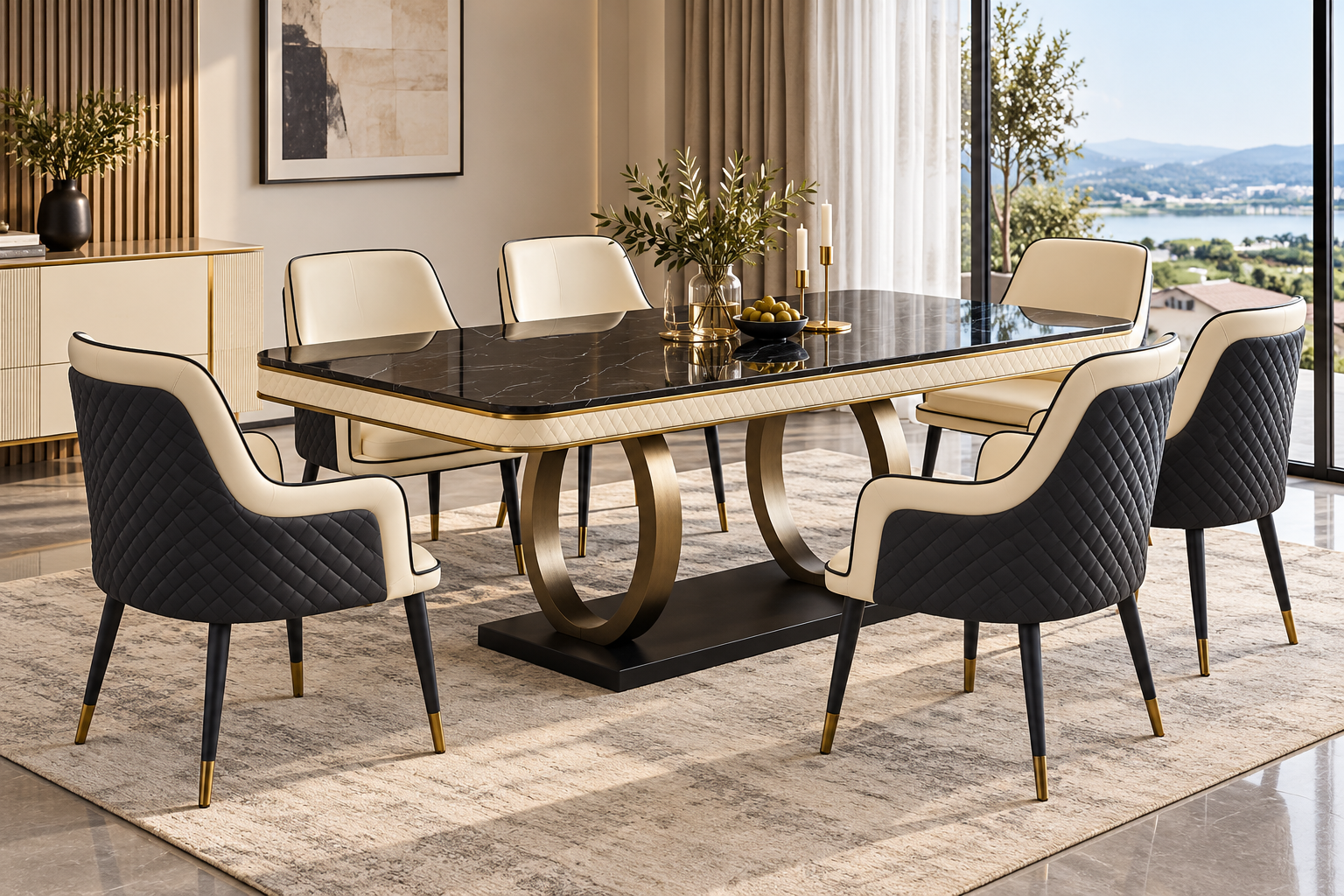 Hampton Marble Dining Table with 6/8 Vernoa Dining Chairs