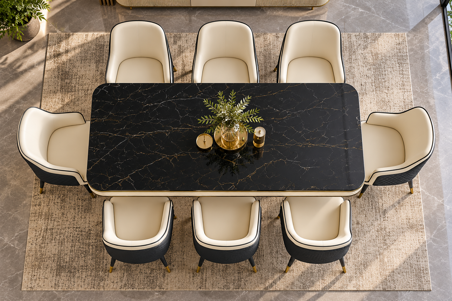Hampton Marble Dining Table with 6/8 Vernoa Dining Chairs