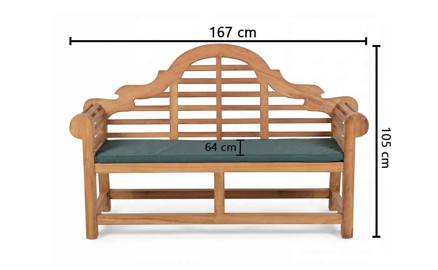 Marlboro 3 Seater Thick Teak Garden Bench, 1.67m ( Outdoor / Patio Bench)