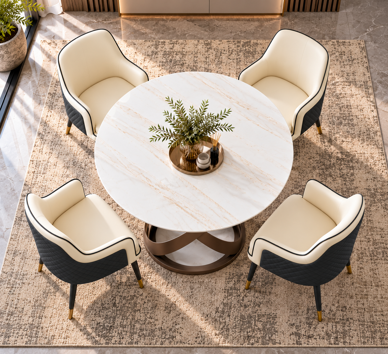 Round Marble Table with 4 Verona Chairs