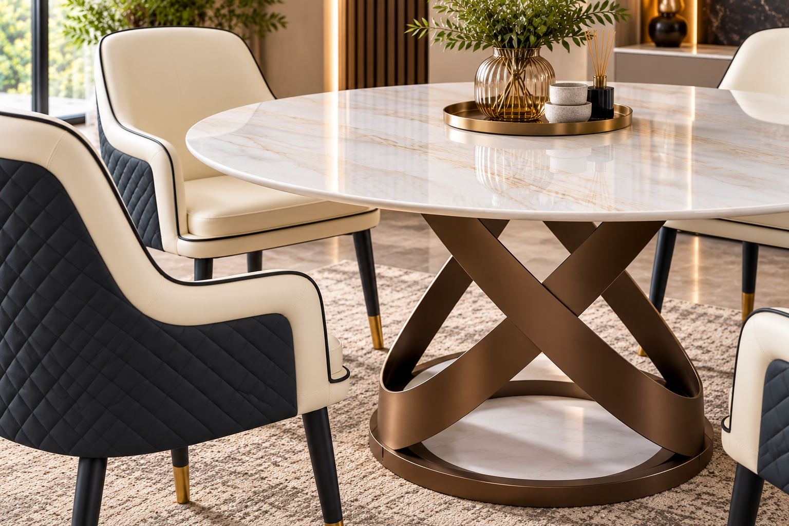 Round Marble Table with 4 Verona Chairs