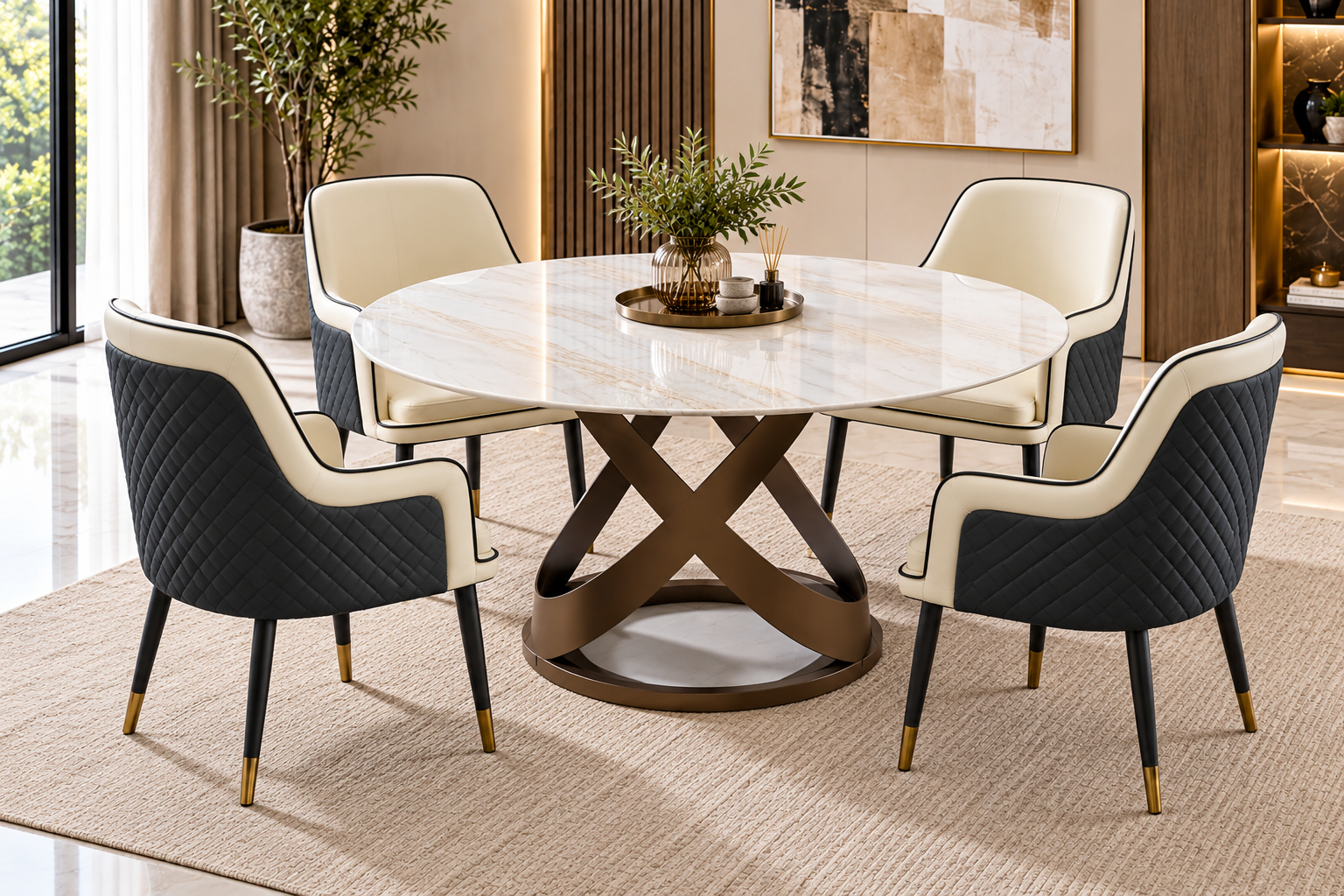Round Marble Table with 4 Verona Chairs