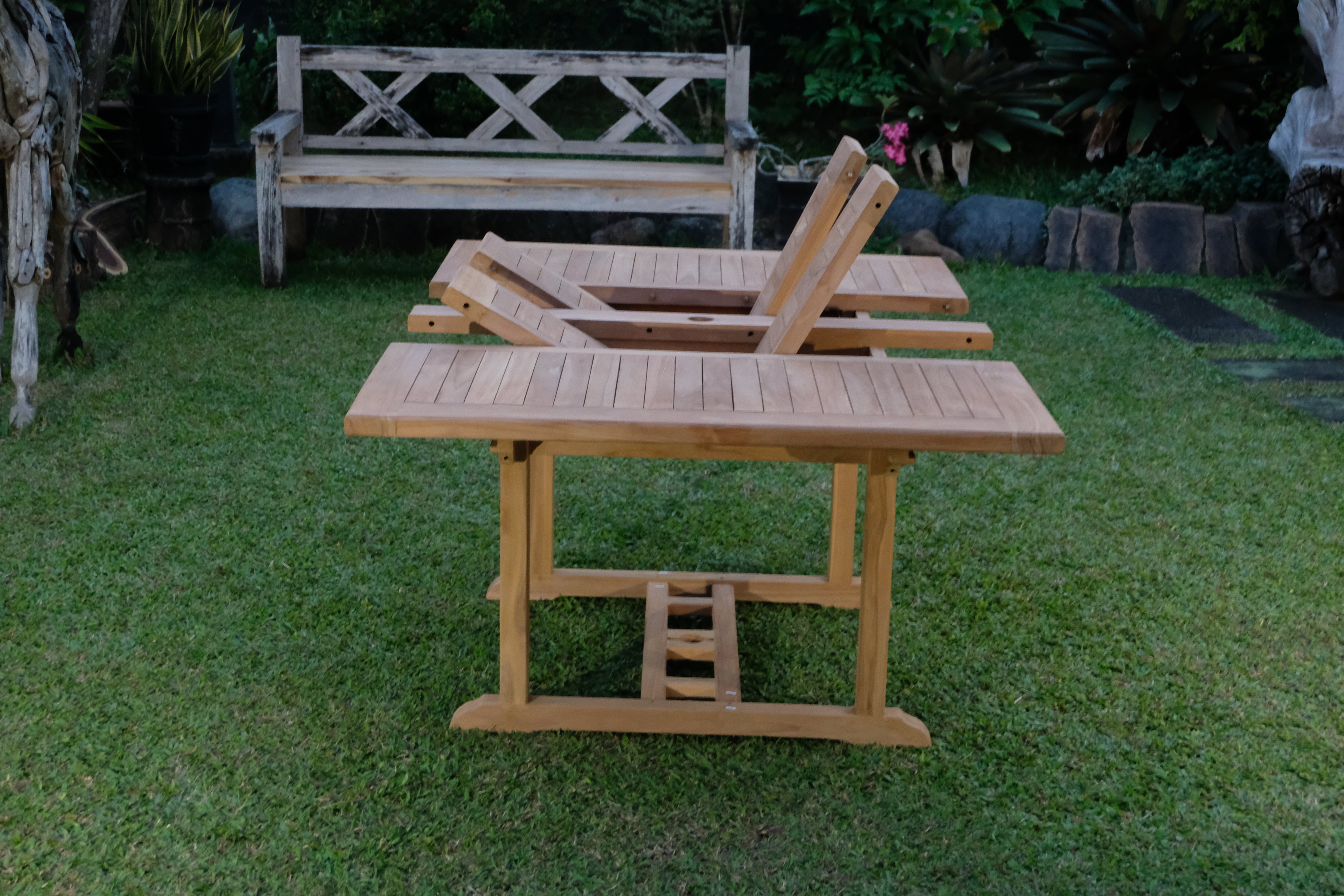 Teak Dorchester Square to Rect 6 Seater Extending Table 1.2m-1.7m ( 4cm Thick Top) with 6 Burnham  Stacking Chair (Garden / Outdoor Dining Set)
