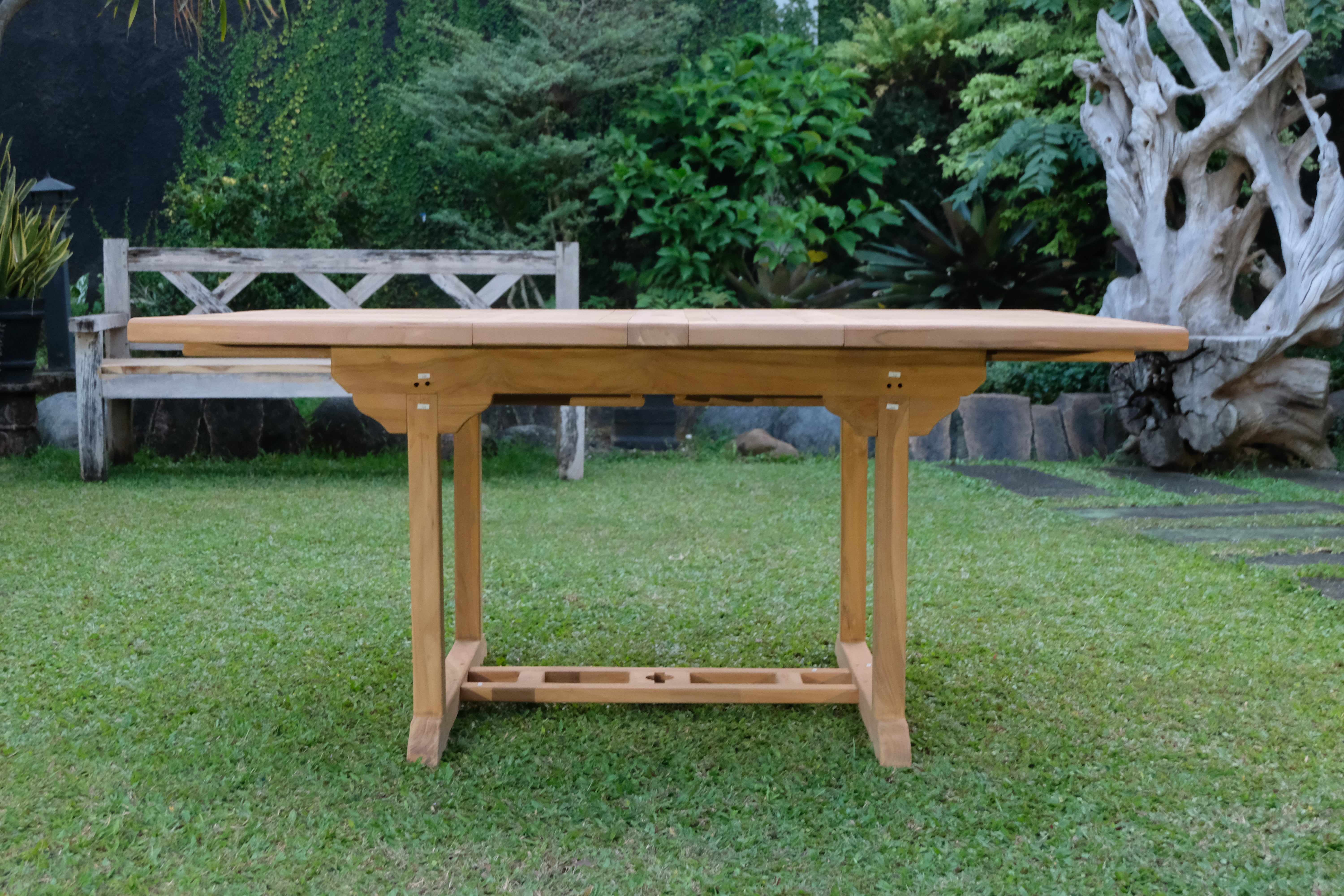 Teak Dorchester Square to Rect 6 Seater Extending Table 1.2m-1.7m ( 4cm Thick Top) with 6 Burnham  Stacking Chair (Garden / Outdoor Dining Set)