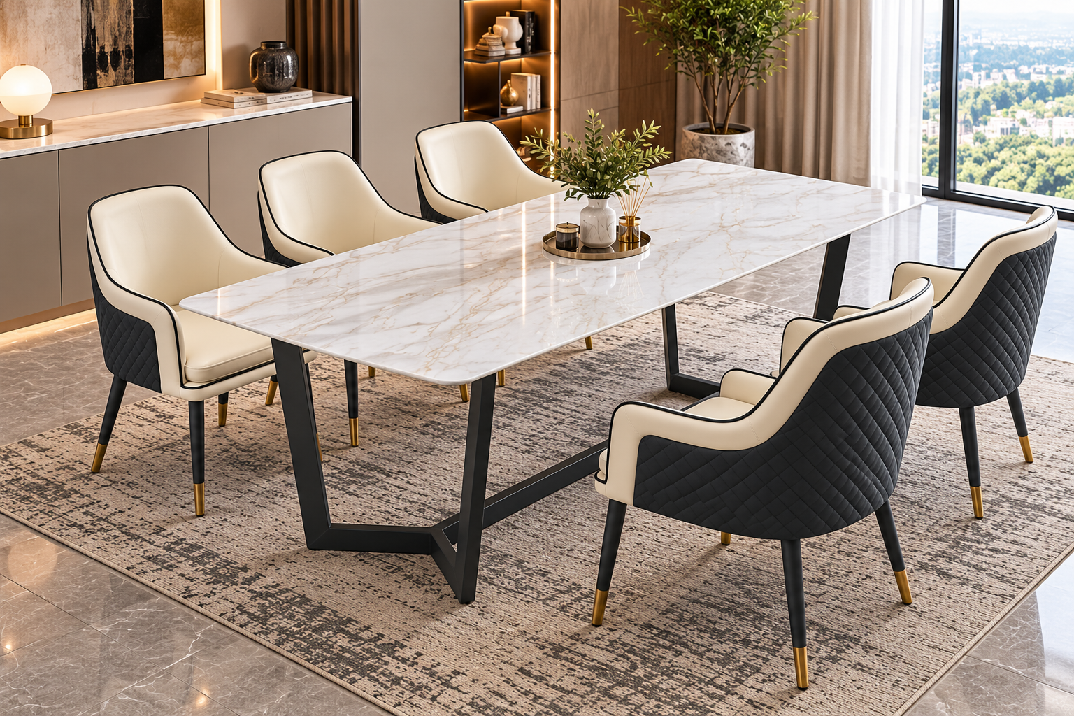 Florenece Marble Dining Table with 6 /8 Verona Chairs