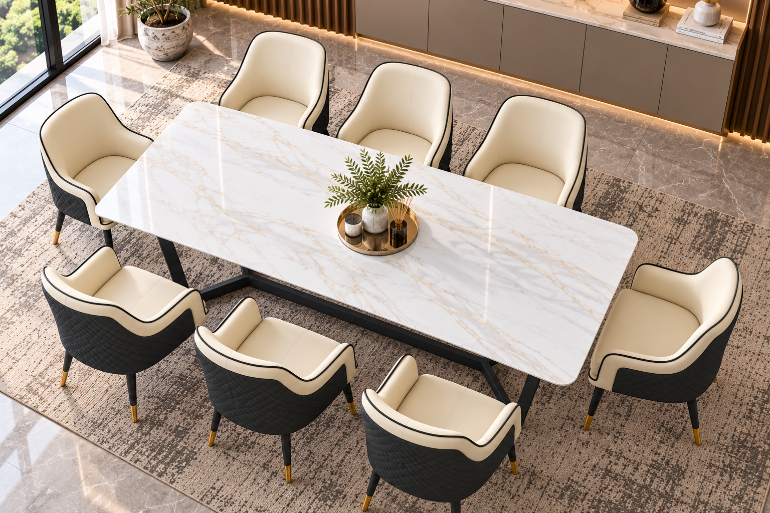 Florenece Marble Dining Table with 6 /8 Verona Chairs