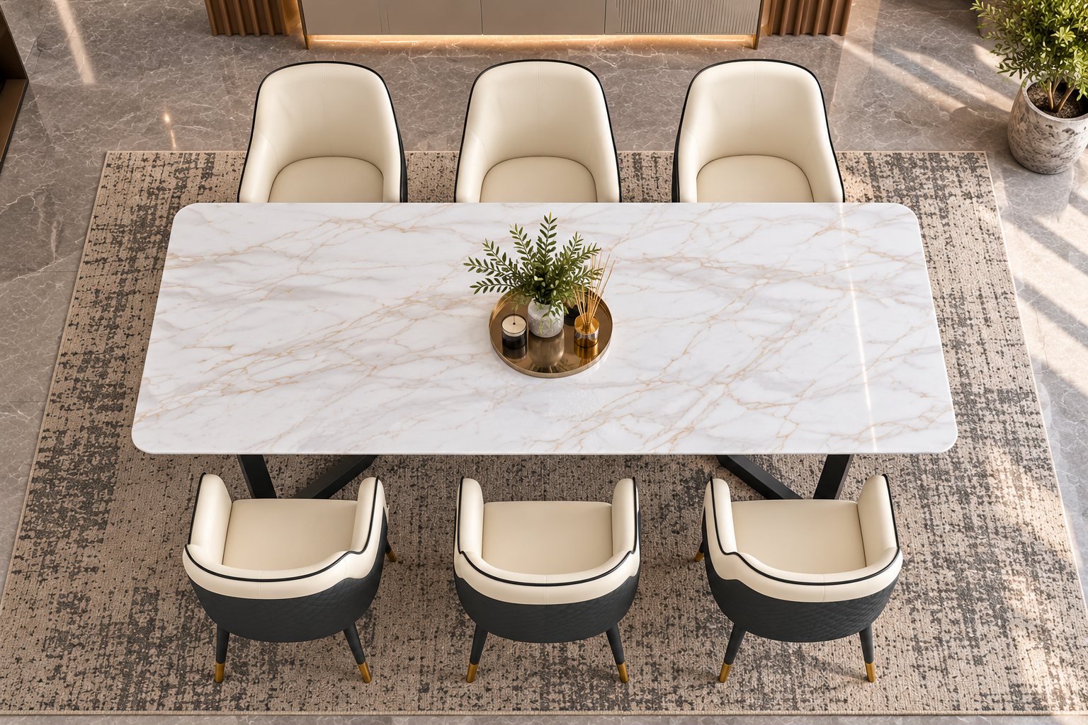 Florenece Marble Dining Table with 6 /8 Verona Chairs