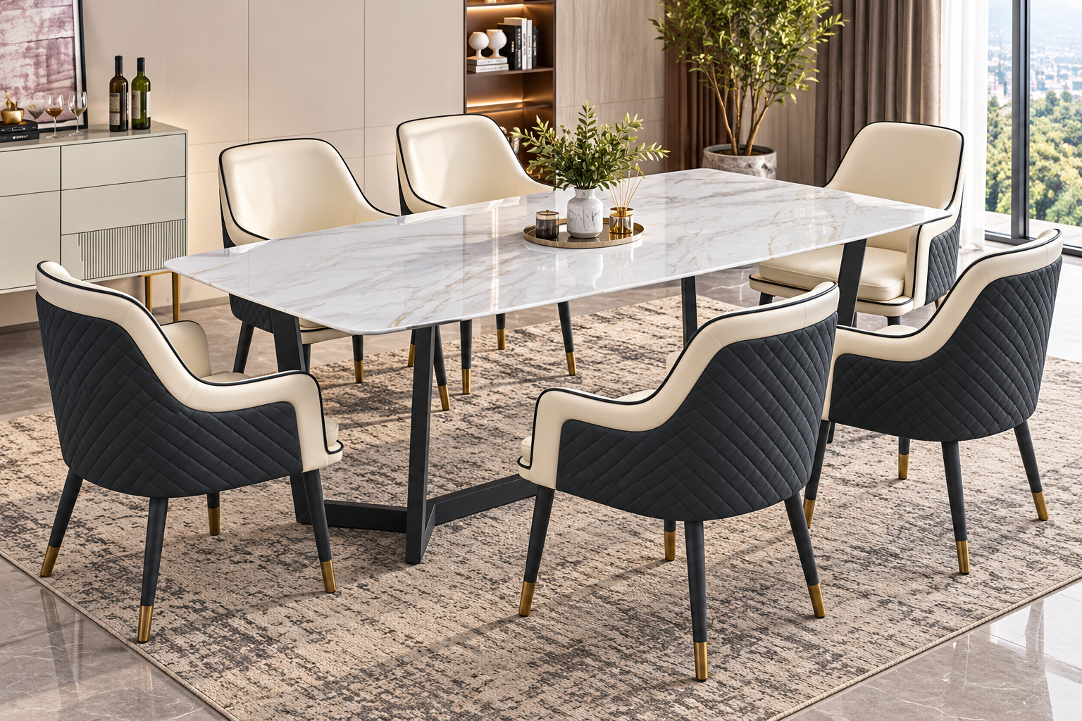 Florenece Marble Dining Table with 6 /8 Verona Chairs