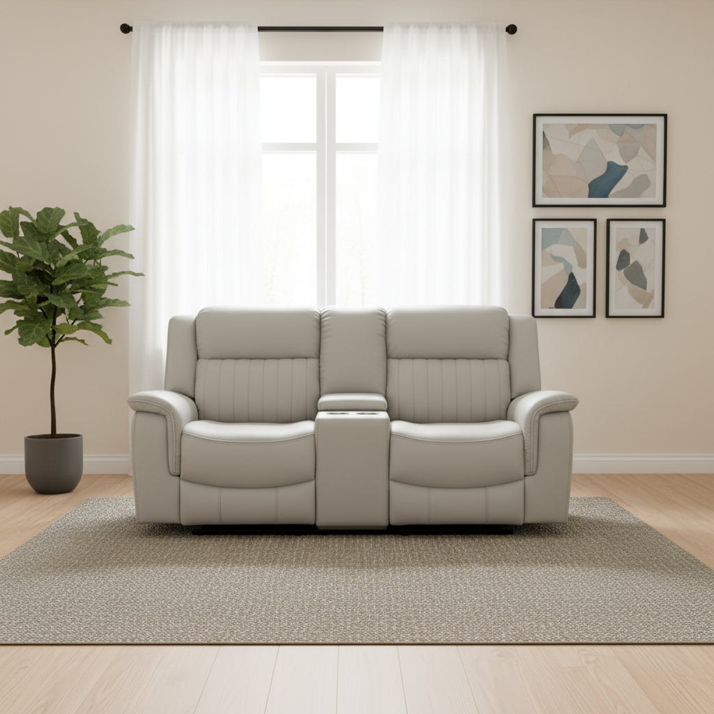 Halmstad Electric / Power Recliner Leather Sofa Set (Grey)