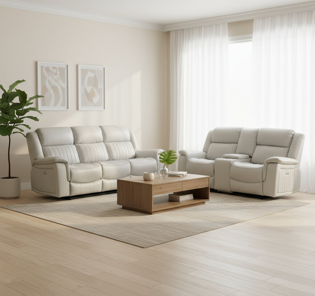 Halmstad Electric / Power Recliner Leather Sofa Set (Grey)