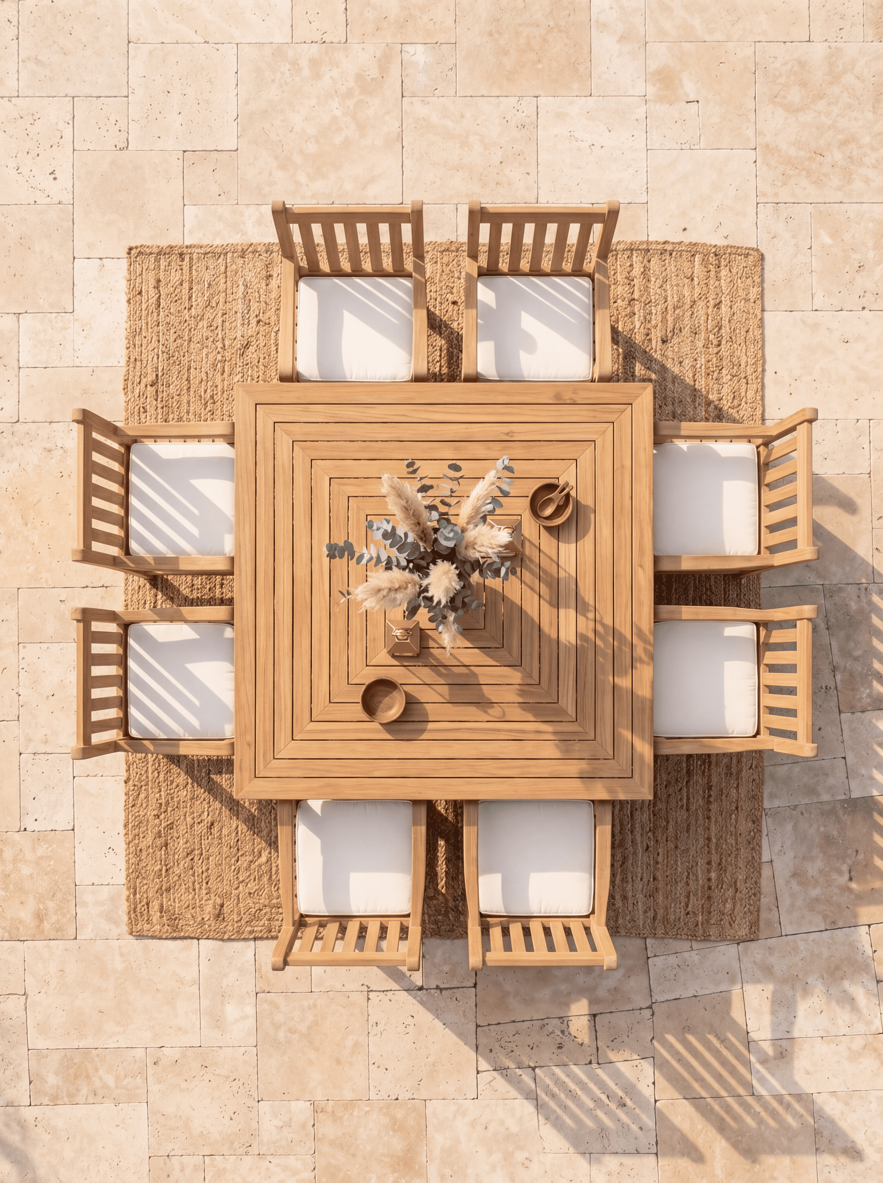 Teak Square 8 Seater 1.5m (4cm Thick Top) with 8 Teak Oxford Chairs (Garden / Outdoor Dining Set)