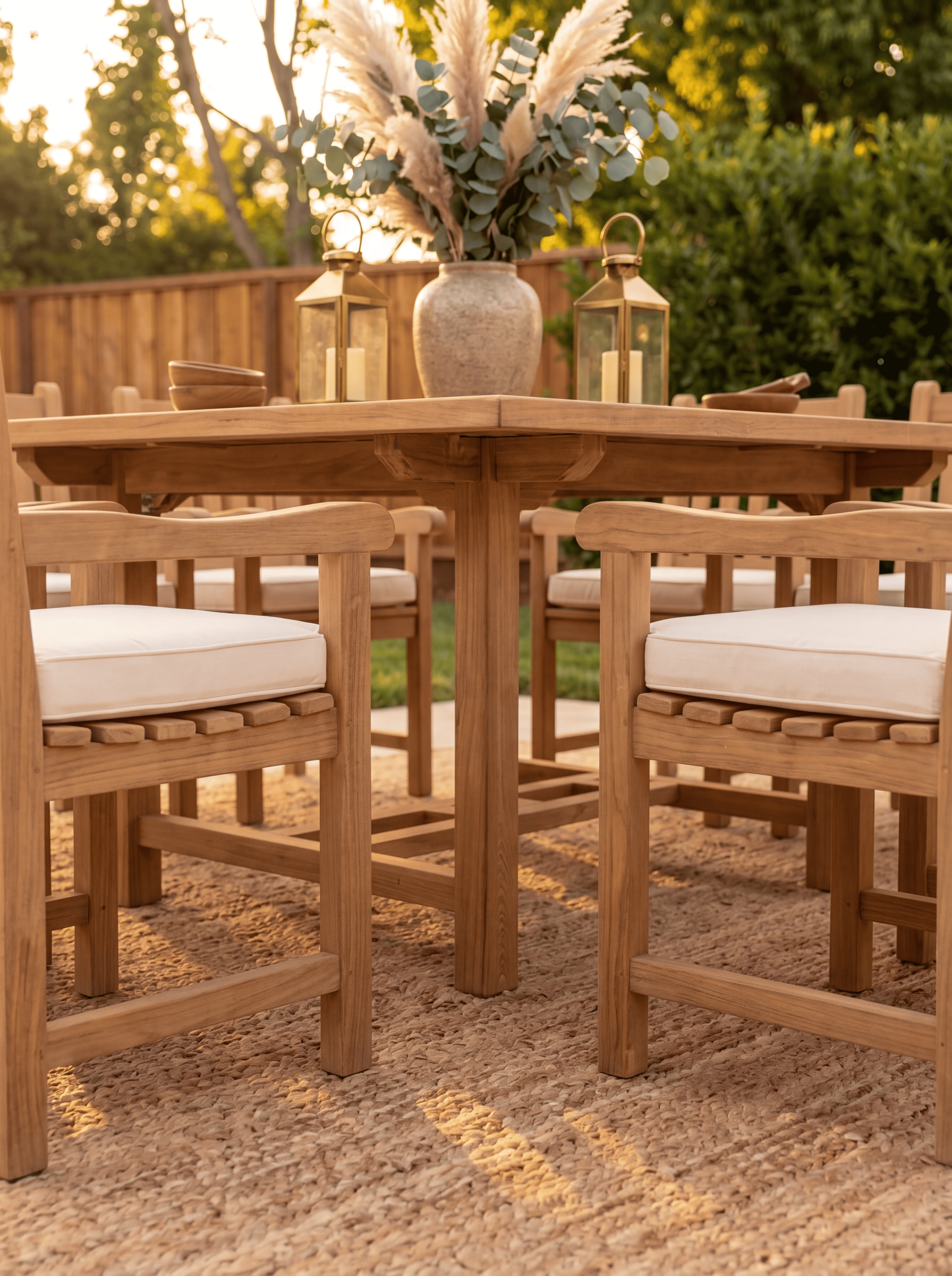 Teak Square 8 Seater 1.5m (4cm Thick Top) with 8 Teak Oxford Chairs (Garden / Outdoor Dining Set)