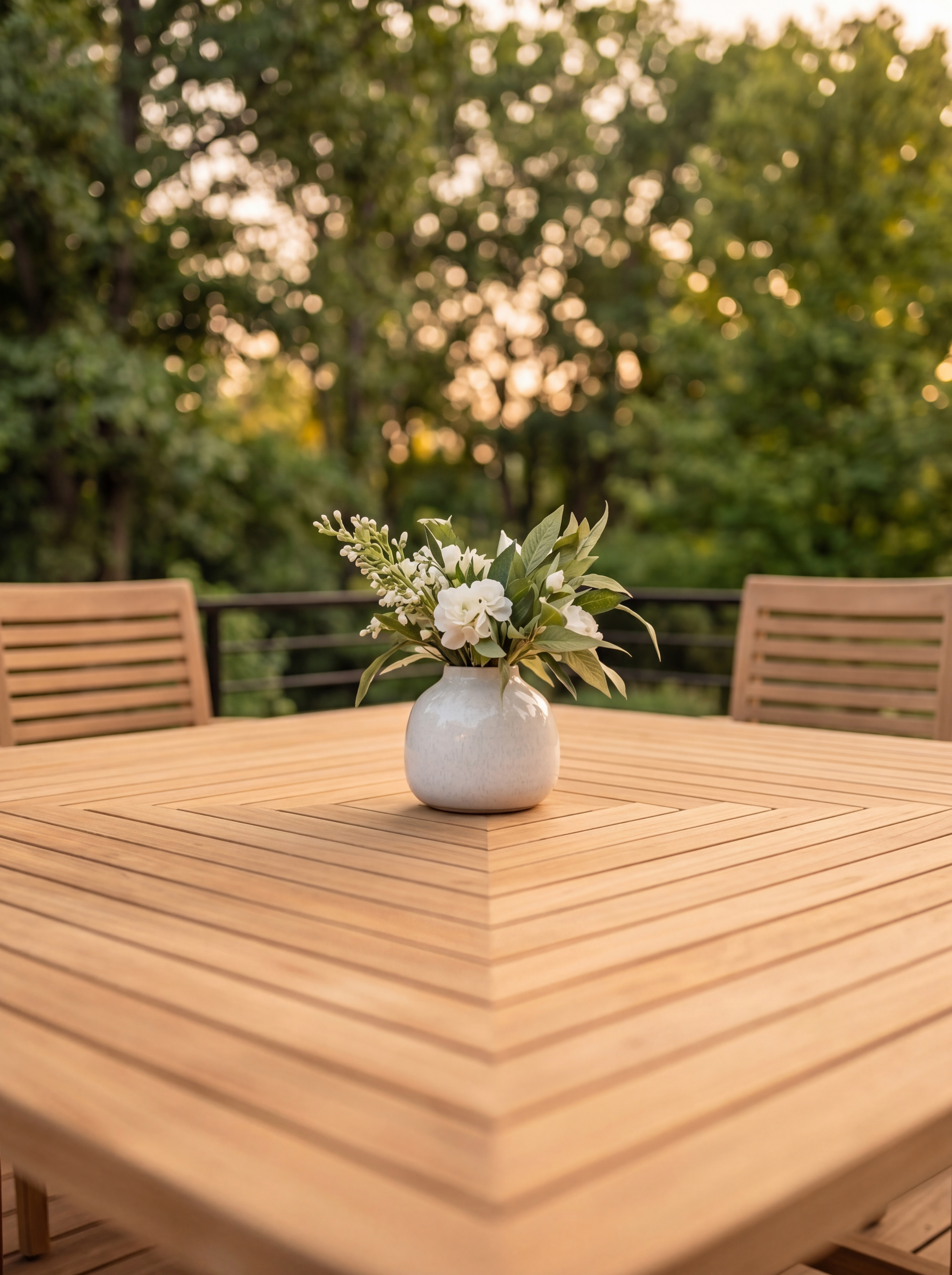 Teak Square 8 Seater Table 1.5m (4cm Thick Top) with 8 Teak Belgrave Stacking Chairs (Garden / Outdoor Dining Set)