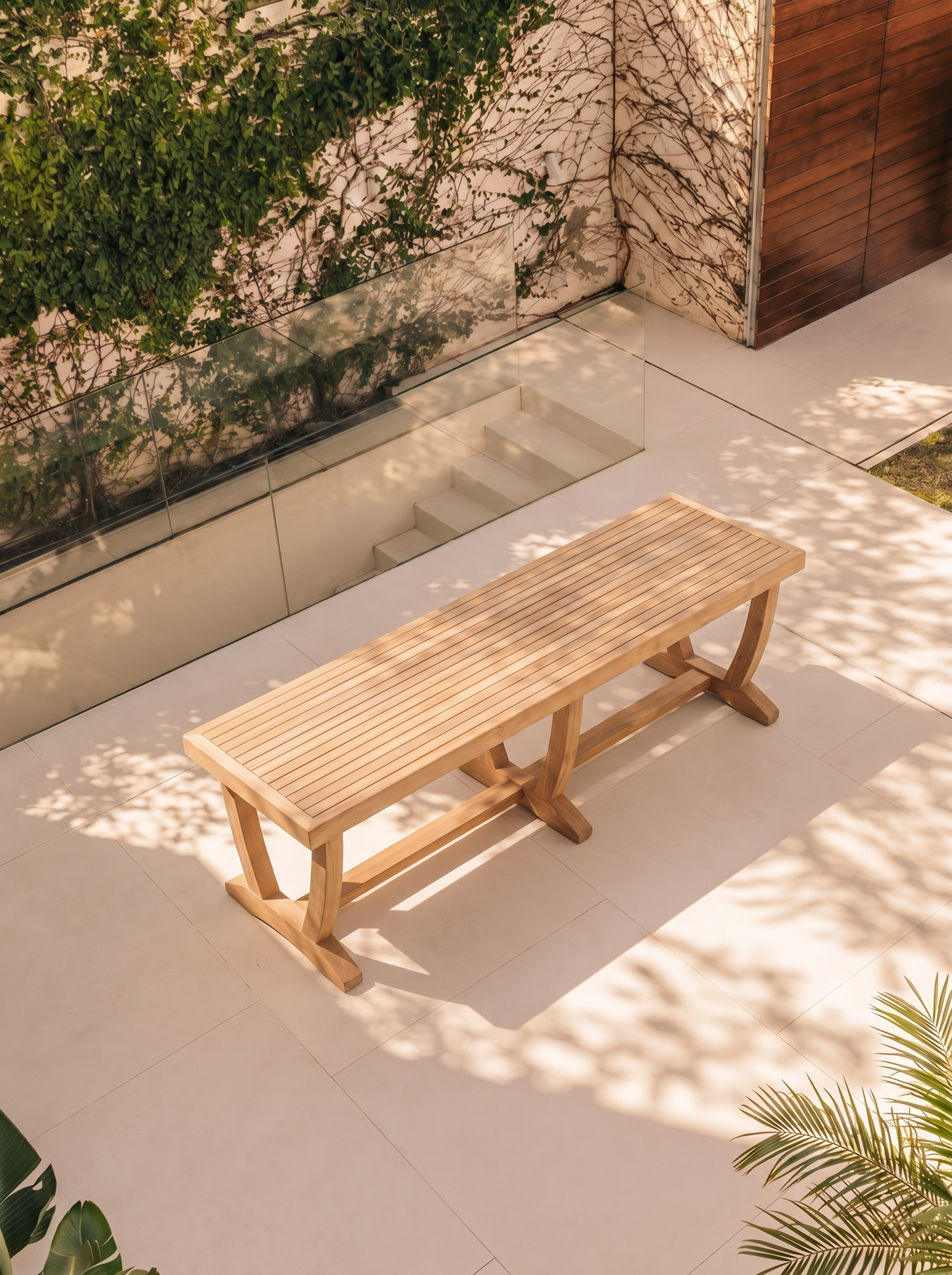 Teak Burnham 8 Seater Extending Table 1.8m-2.4m (4cm Thick Top) with 2* Teak Belgrave Stacking Chairs and 2* Burnham Bench 1.8m (Garden / Outdoor Dining Set)