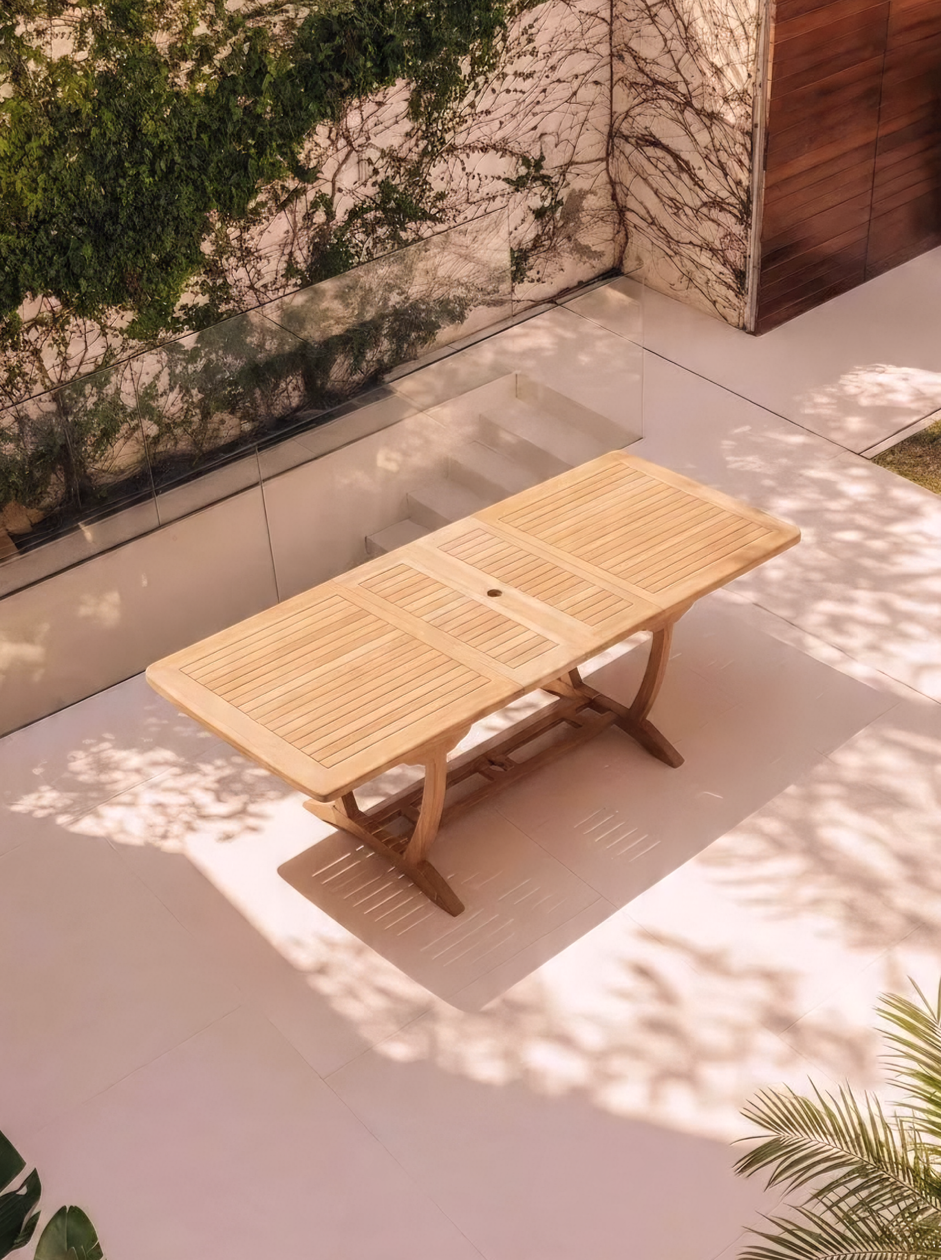 Teak Burnham 8 Seater Extending Table 1.8m-2.4m (4cm Thick Top) with 2* Teak Belgrave Stacking Chairs and 2* Burnham Bench 1.8m (Garden / Outdoor Dining Set)