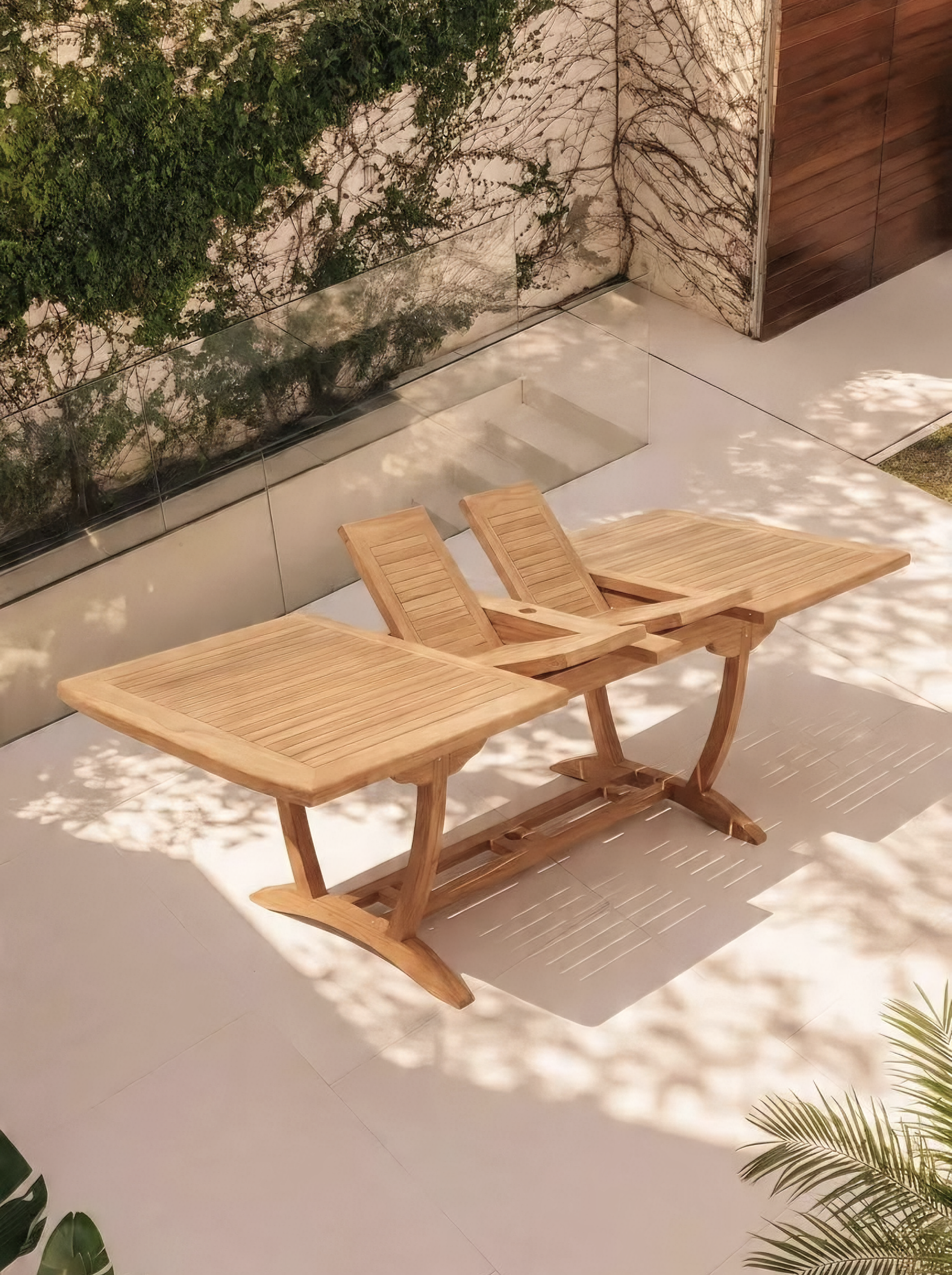 Teak Burnham 8 Seater Extending Table 1.8m-2.4m (4cm Thick Top) with 2* Teak Belgrave Stacking Chairs and 2* Burnham Bench 1.8m (Garden / Outdoor Dining Set)