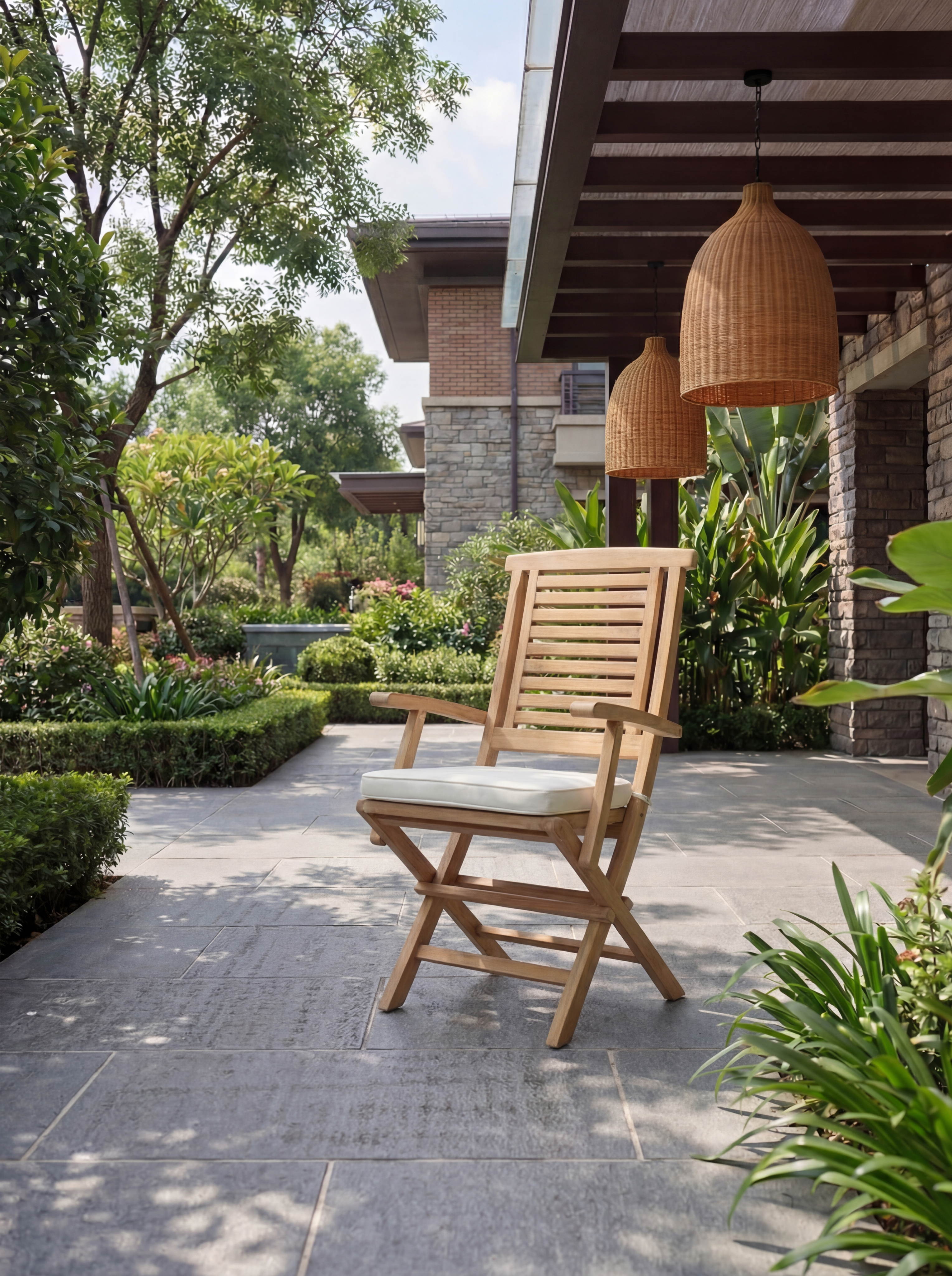 Teak Belgrave 8 Seater Extending Table 1.8m-2.4m (4cm Thick Top) with 8 Hanton Folding  Chair with Arm (Garden / Outdoor Dining Set)