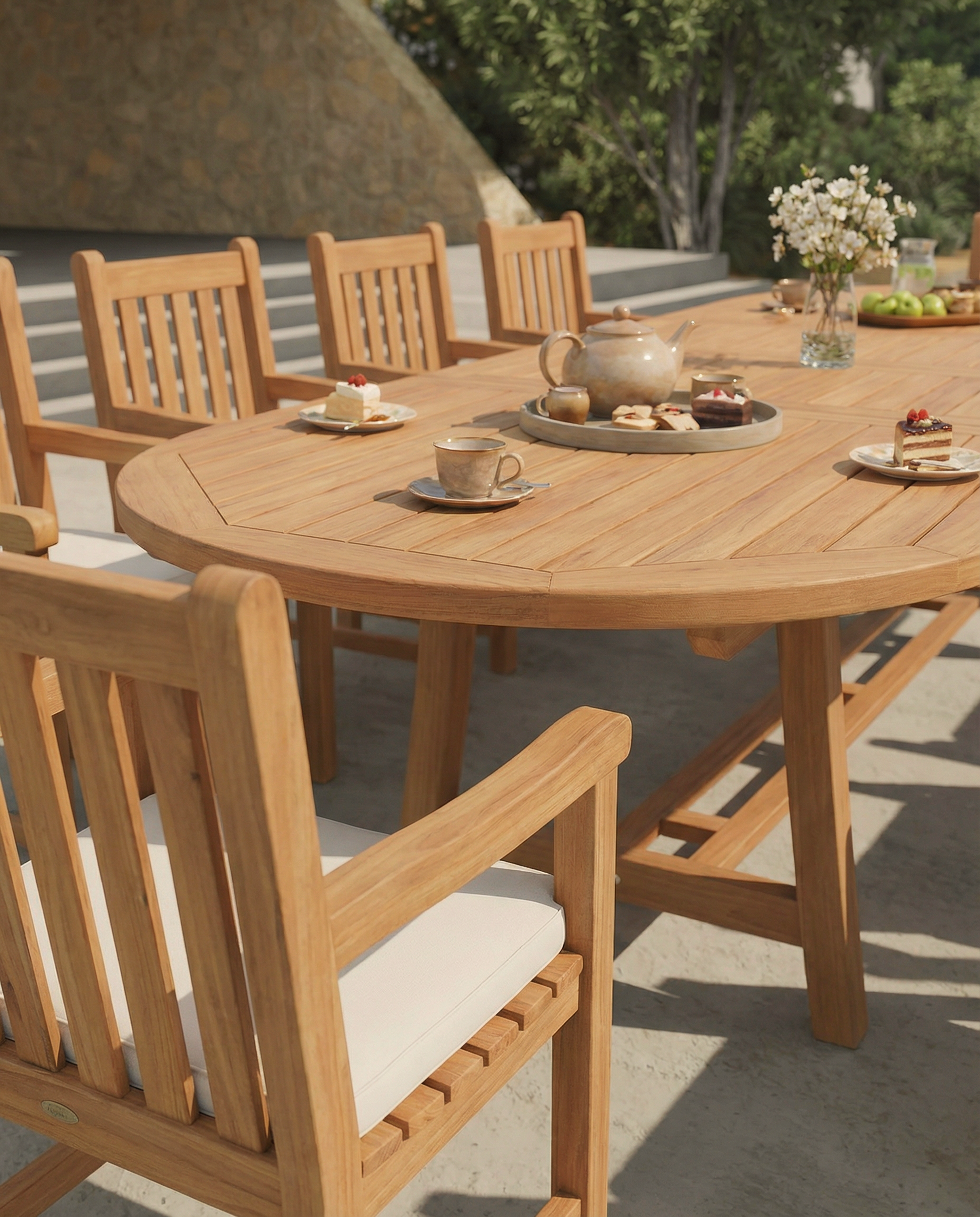 Teak Belgrave 10 Seater Extending Table 2m-3m (4cm Thick Top) with 10 Oxford Teak Chairs (Garden / Outdoor Dining Set)