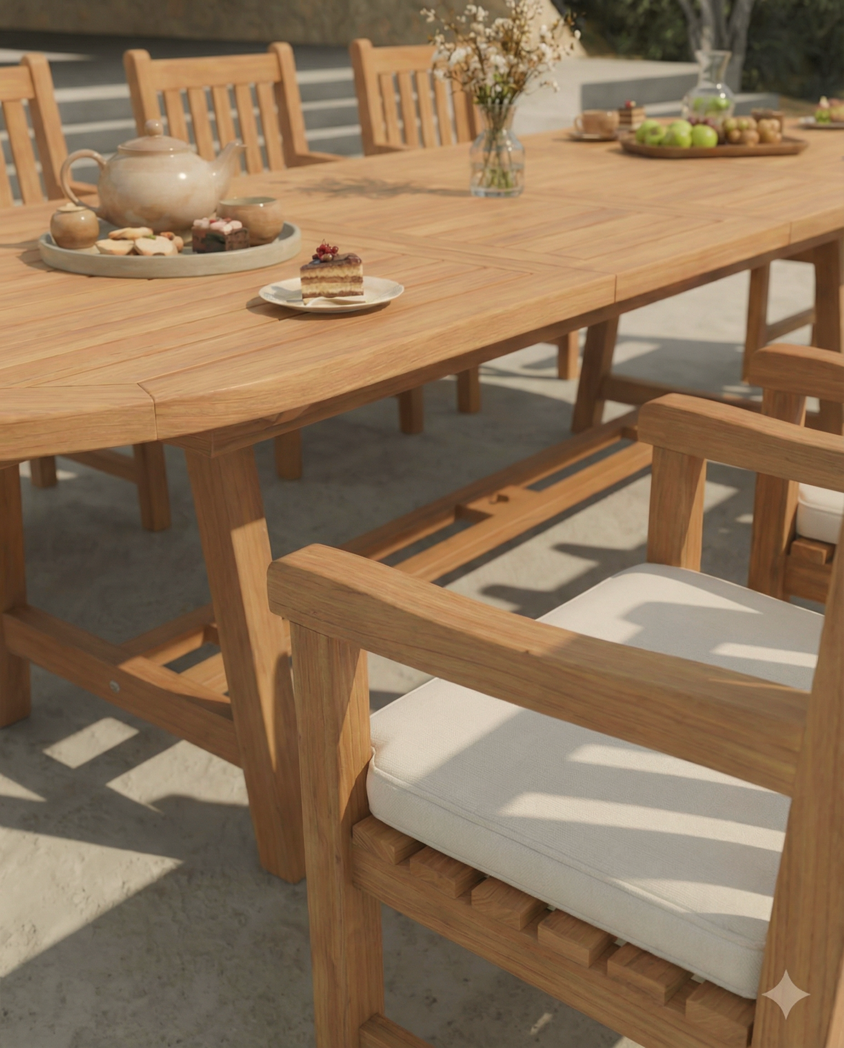 Teak Belgrave 10 Seater Extending Table 2m-3m (4cm Thick Top) with 10 Oxford Teak Chairs (Garden / Outdoor Dining Set)