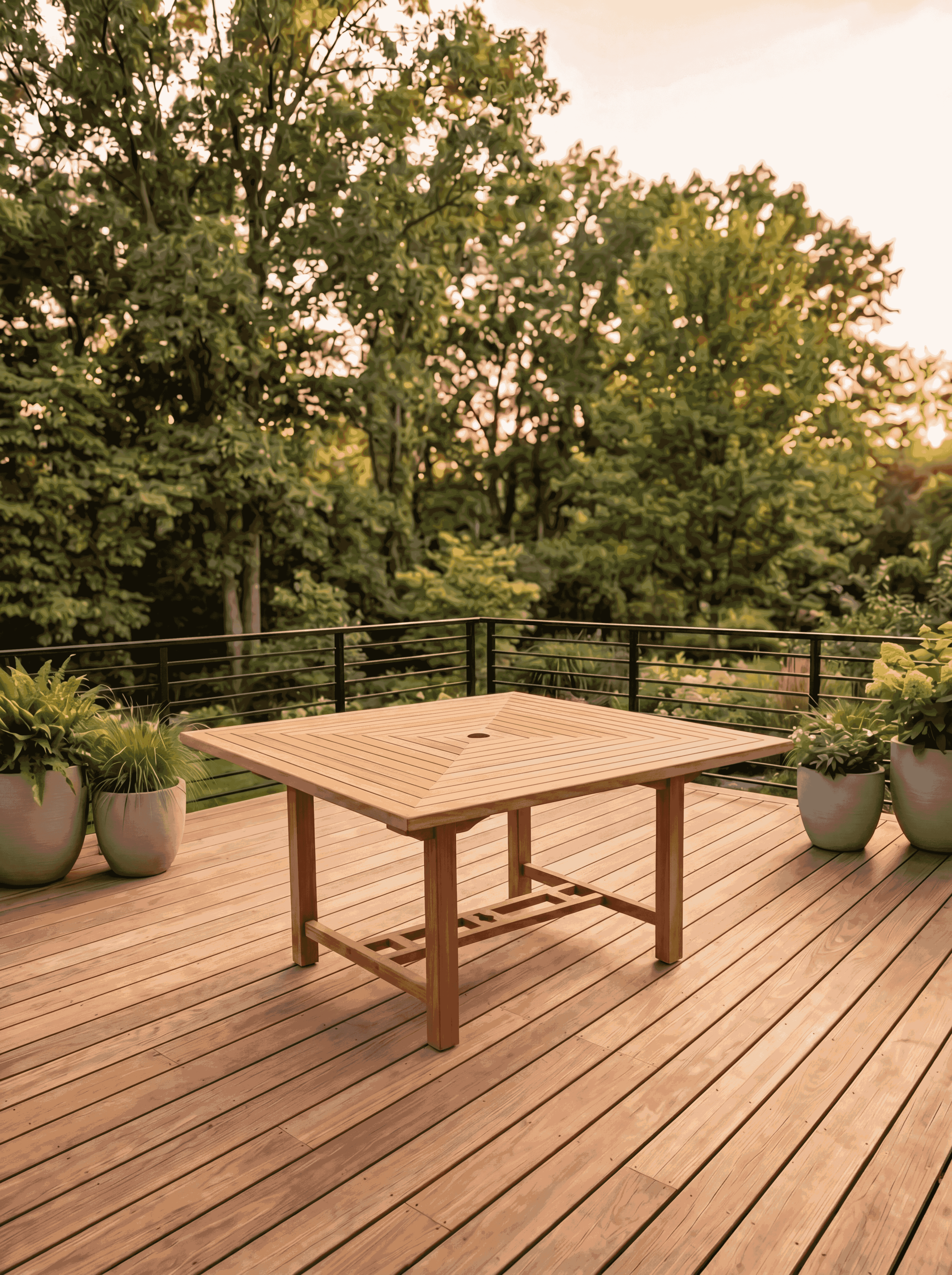 Teak Square 8 Seater Table 1.5m (4cm Thick Top) with 8 Teak Belgrave Stacking Chairs (Garden / Outdoor Dining Set)