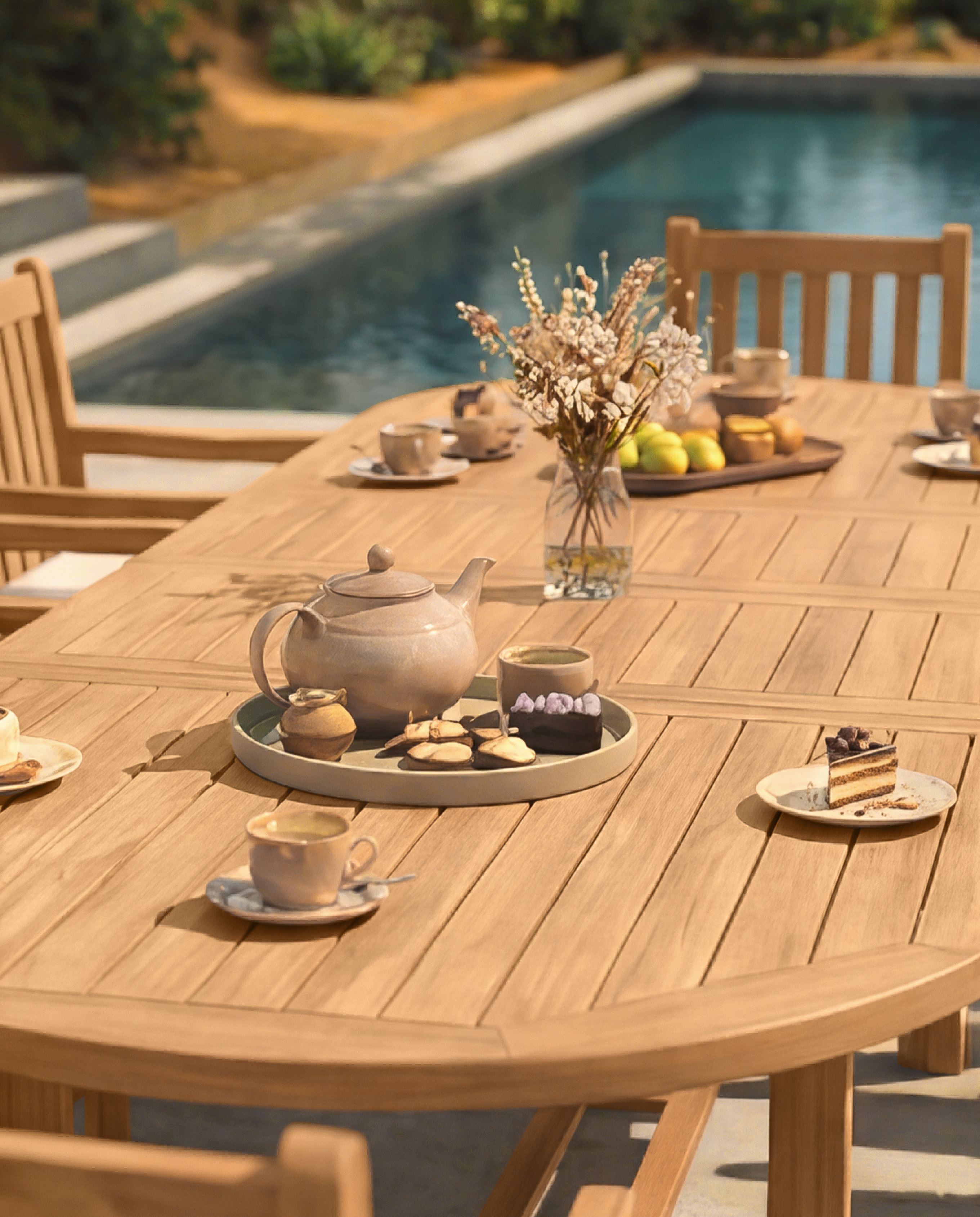 Teak Belgrave 10 Seater Extending Table 2m-3m (4cm Thick Top) with 10 Oxford Teak Chairs (Garden / Outdoor Dining Set)