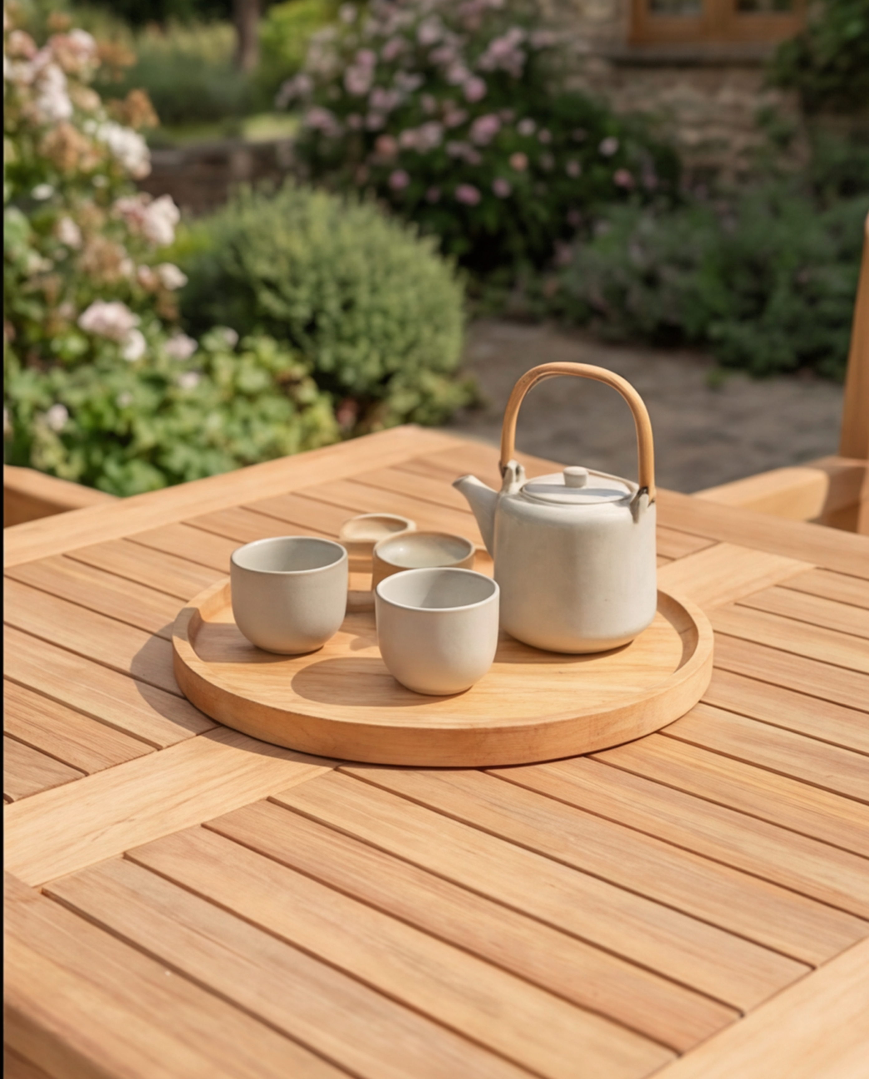 Teak Square 4 Seater Table 90cm (4cm Thick Top) with 4 Belgrave Stacking Chairs (Garden / Outdoor Dining Set)