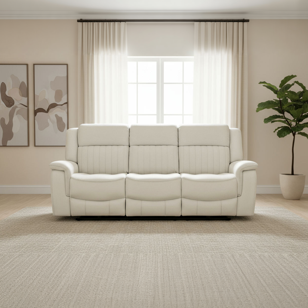 Halmstad Electric / Power Recliner Leather Sofa Set (Ivory/White)