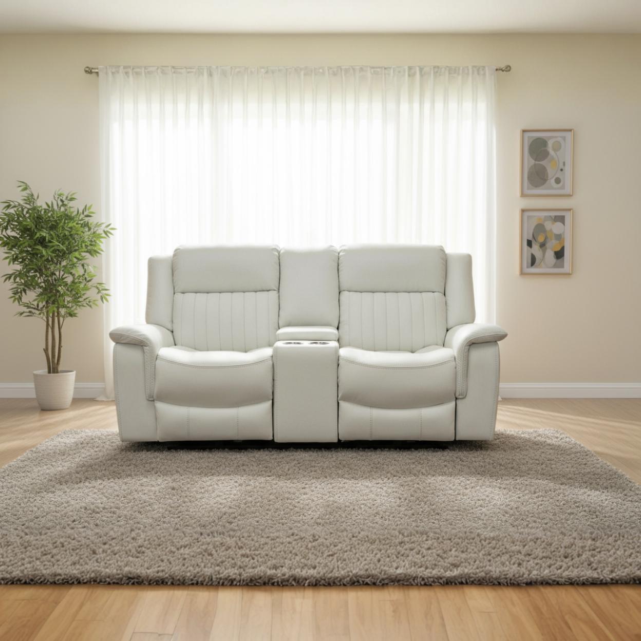 Halmstad Electric / Power Recliner Leather Sofa Set (Ivory/White)